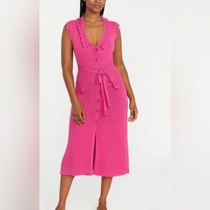 April Cornell Sweet Devine Sweater Coat in Pink  Crochet Cardigan S Cottage Core